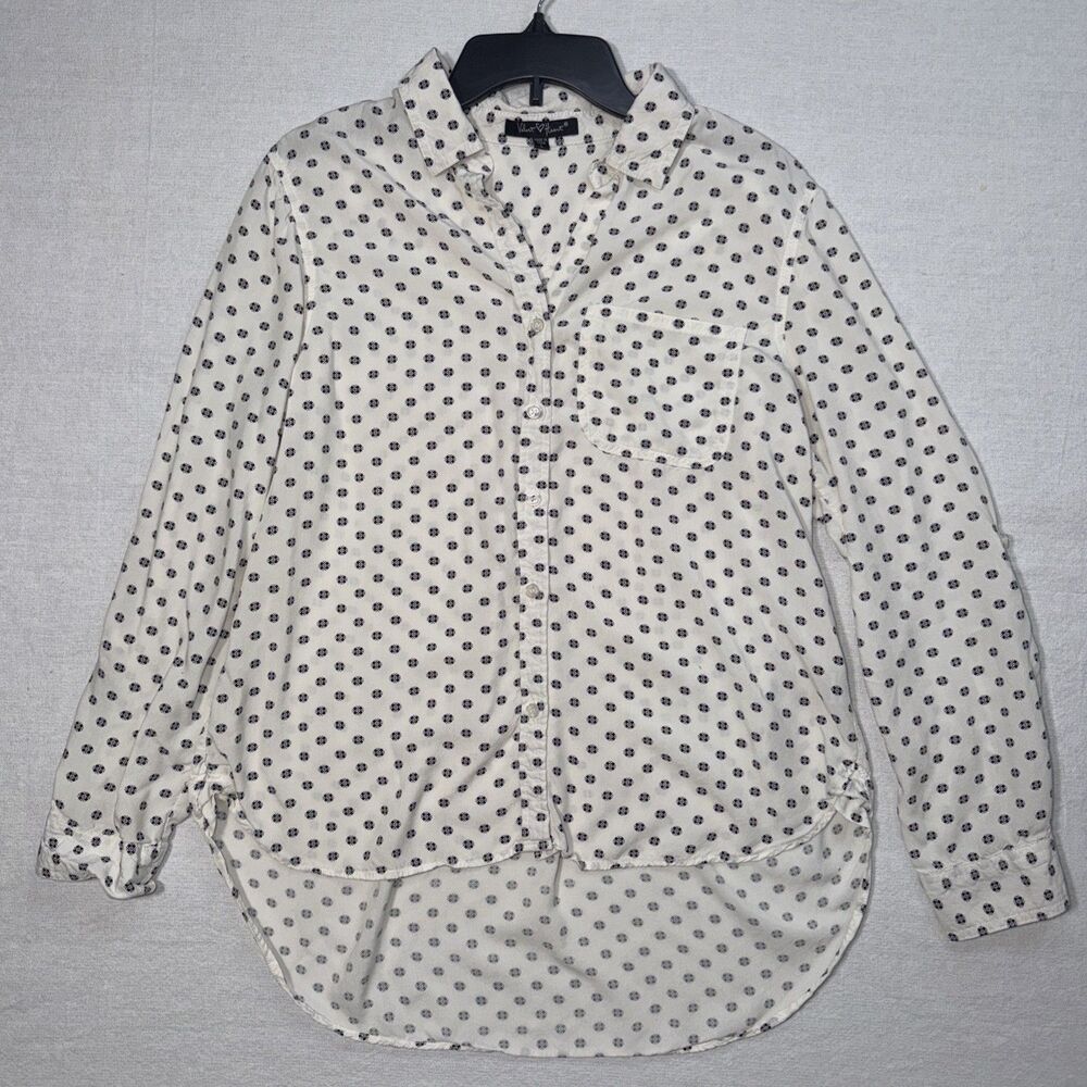 VELVET HEART BLACK & WHITE LONG SLEEVE BLOUSE WITH POCKET - SZ L